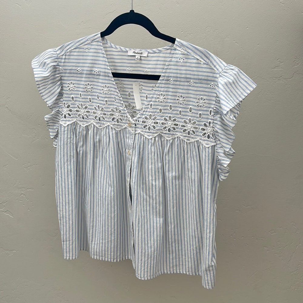 Madewell blue and white stripe shirt size medium nwt